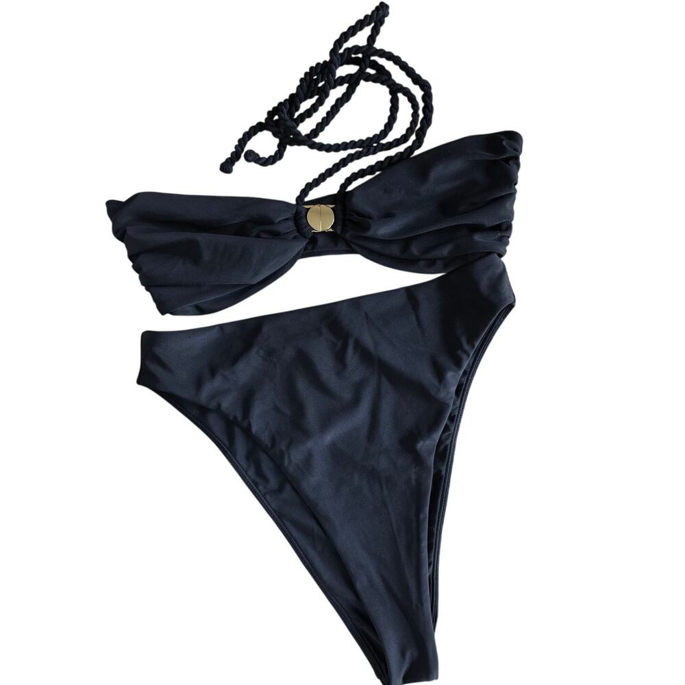 Camila Coelho High Rise Two Piece Bikini Swimsuit Black Size S